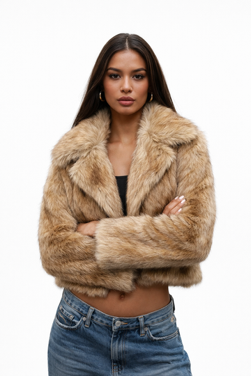 Faux Fur Collar Cropped Plush Jacket