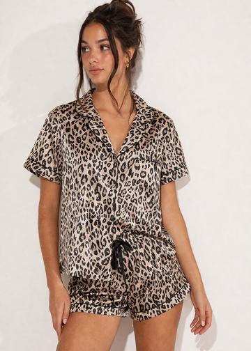 Steve Madden Satin Leopard Print Sleep Set Lightweight Pajamas