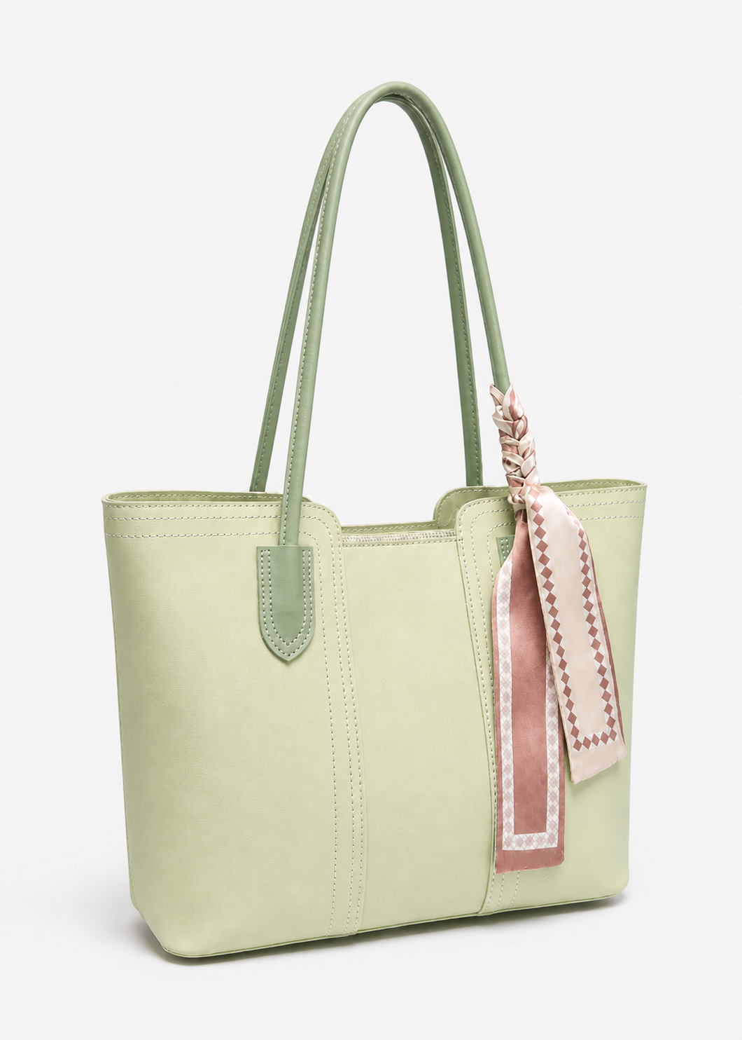 Large Faux Leather Tote Shoulder Bag with Scarf Charm