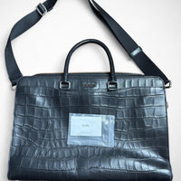 Coach Beckett Structured Brief F73526 – Croc-Embossed Leather Laptop Bag (Black) (Pre-Owned)