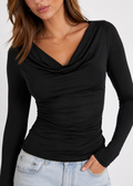 Cowl Neck Ruched Long Sleeve Top