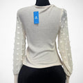 Swiss Dot Sheer Sleeve Wrap Knit Top Long Sleeve V Neck Blouse - Gloss & Grit