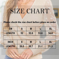 Women’s Beige V-Neck Wrap Sweater Top with Sheer Polka Dot Balloon Sleeves