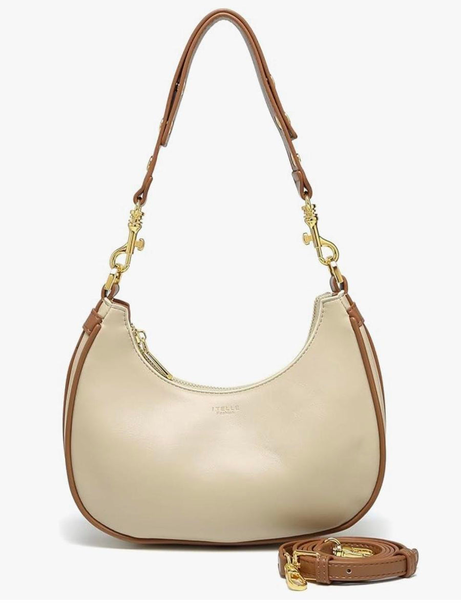 Cream & Caramel Two-Tone Shoulder Bag with Adjustable Strap – Everyday Purse