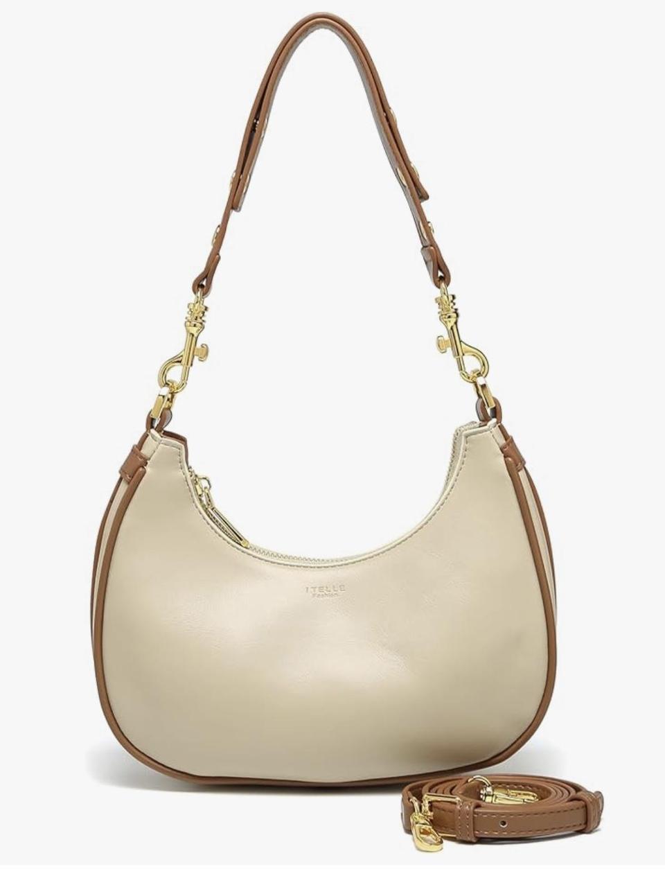 Cream & Caramel Two-Tone Shoulder Bag with Adjustable Strap