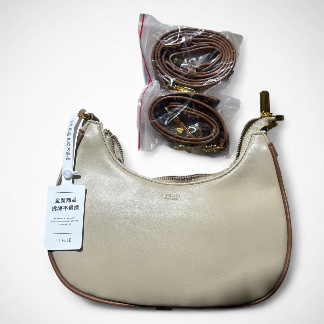 Cream & Caramel Two-Tone Shoulder Bag with Adjustable Strap