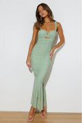 Ruched Mermaid Midi Dress with Square Neck Cutout
