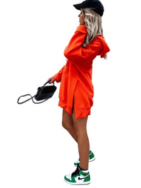 Women’s Hooded Sweatshirt Dress Long Sleeve Pullover Kangaroo Pocket Casual Fit