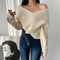 Women’s Off-Shoulder Ribbed Knit Sweater – Loose Fit Going Out Top