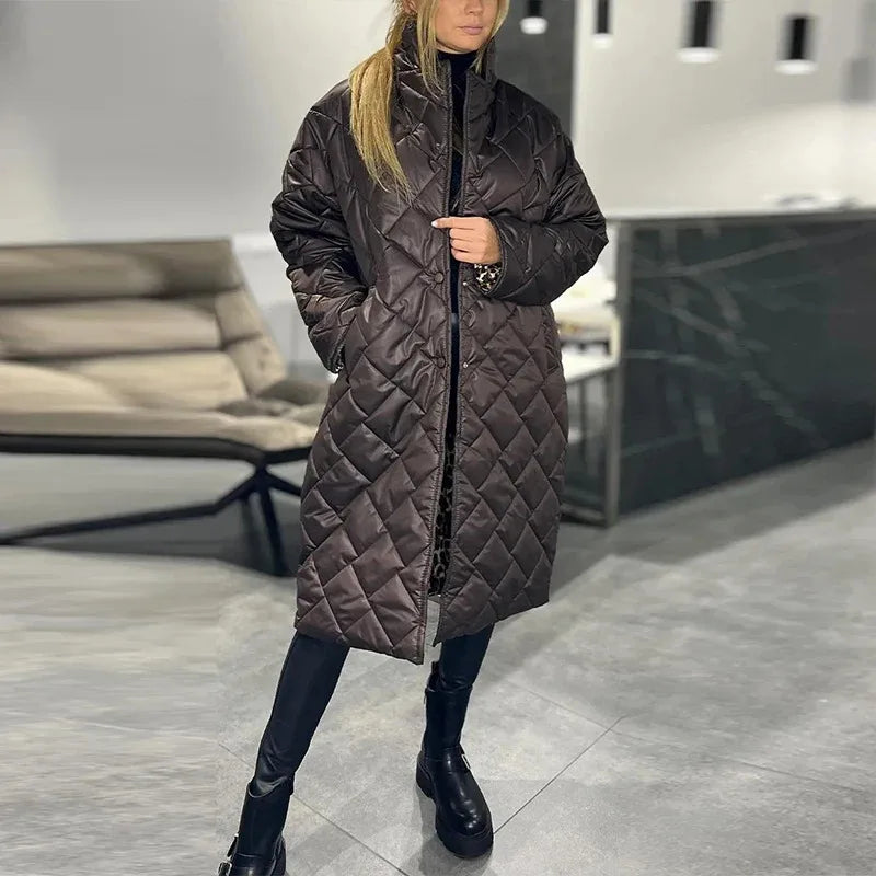 Long Quilted Jacket Loose Fit Winter Outerwear
