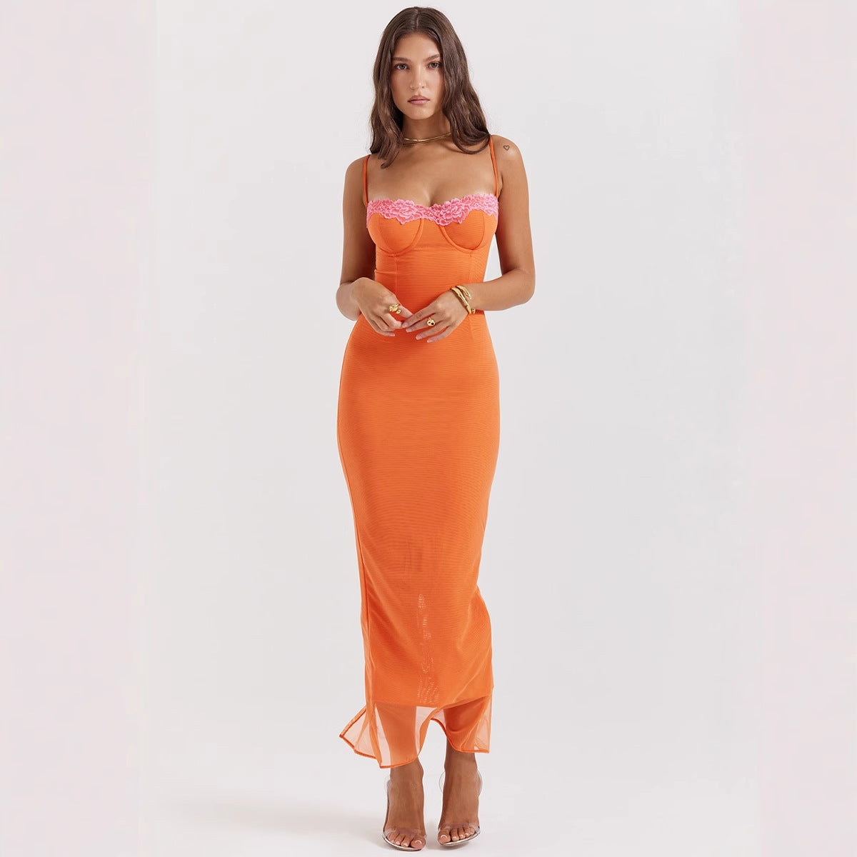 Lace Trim Bodycon Maxi Dress