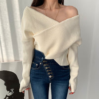 Women’s Off-Shoulder Ribbed Knit Sweater – Loose Fit Going Out Top