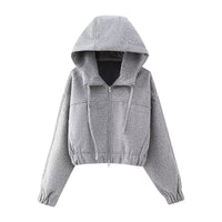 Women’s Gray Zip-Up Cotton Hoodie with Oversized Fit – Cropped Fall Layering Piece