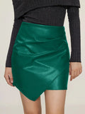 Ruched Faux Leather High-Waist Mini Skirt - Gloss & Grit
