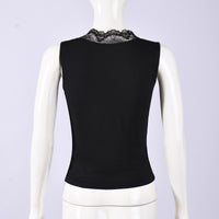 Women’s Black Deep V Neck Lace Trim Sleeveless Fitted Tank Top