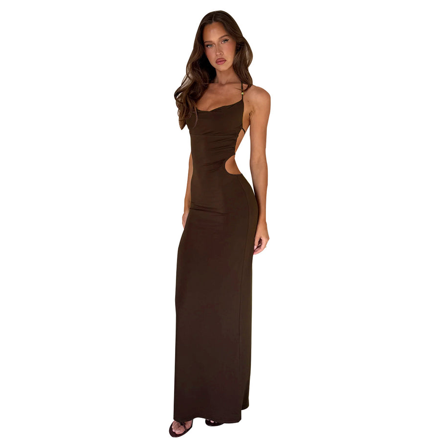 Women’s Backless Tie Neck Maxi Dress Slim Fit Sleeveless Evening