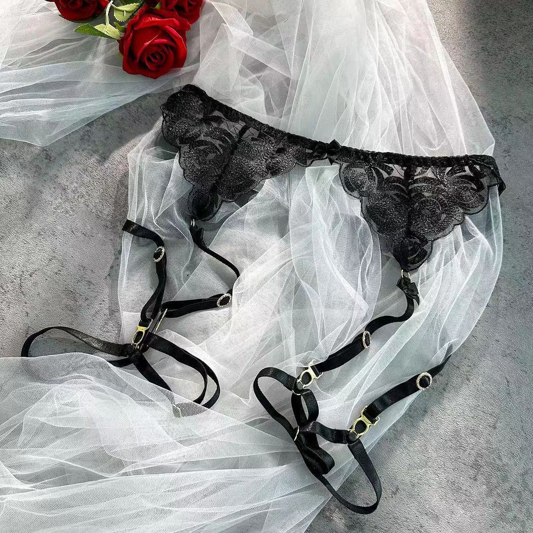 Gemstone Embroidered Bra & Garter Set