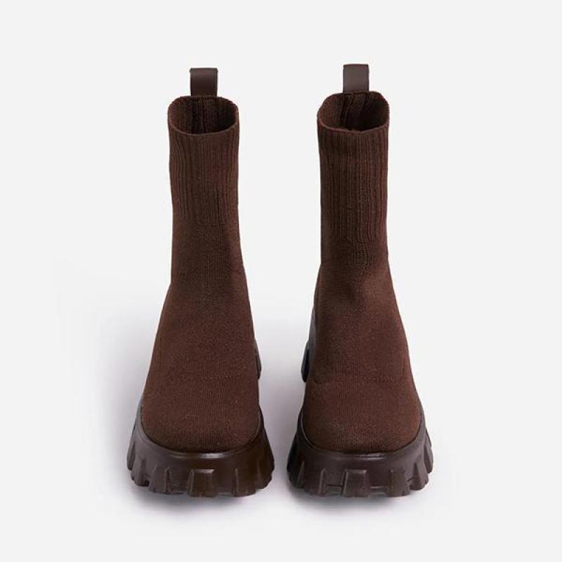 Chunky Knit Sock-Fit Ankle Boots - Gloss & Grit