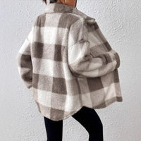 Women’s Oversized Fleece Plaid Button Jacket with Pockets – Fall Outerwear Staple