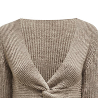 Women’s Fall Twist-Front V-Neck Sweater — Cropped Ribbed Pullover