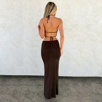Women’s Backless Tie Neck Maxi Dress Slim Fit Sleeveless Evening