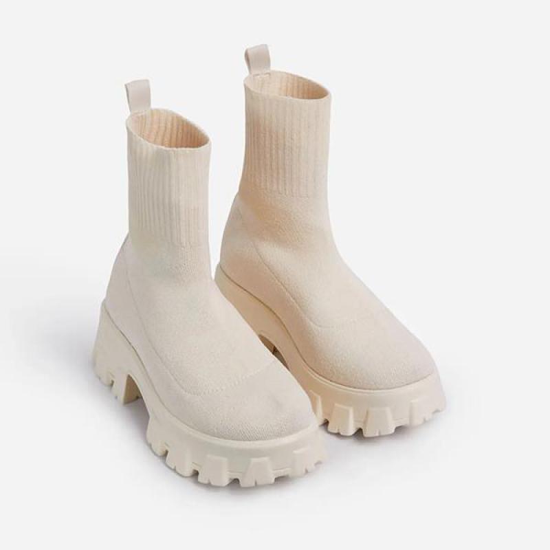 Chunky Knit Sock-Fit Ankle Boots - Gloss & Grit