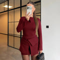 Long Sleeve Two Piece Mini Dress Set with Folded Button Skirt - Gloss & Grit