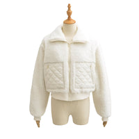 Women’s Quilted Sherpa Bomber Jacket Zip Up Teddy Outerwear
