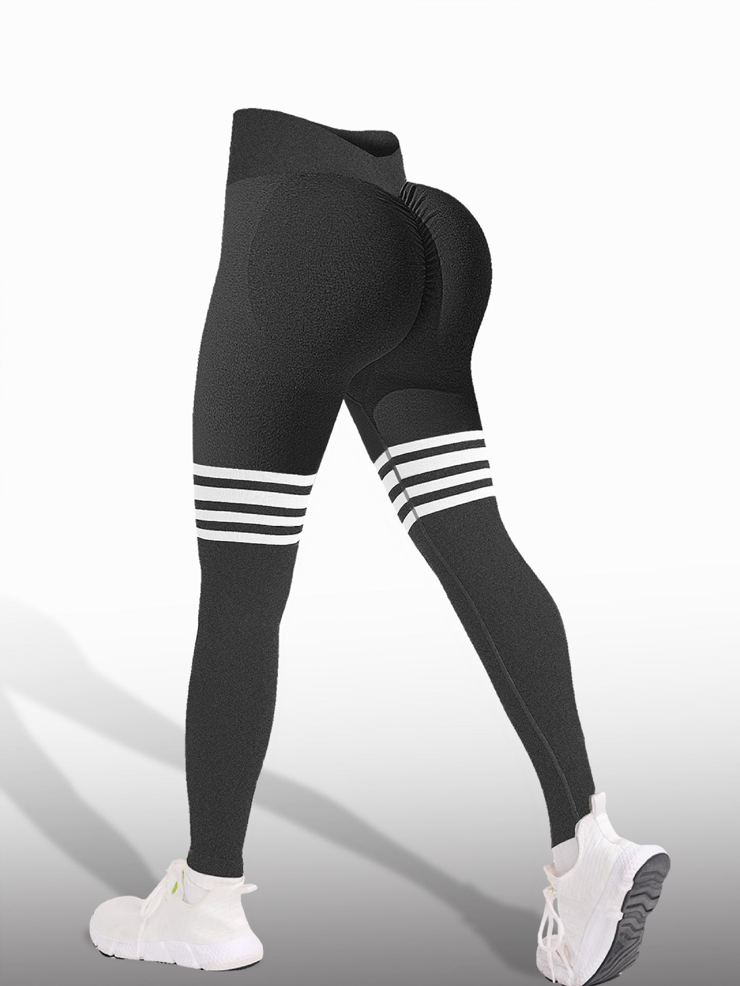 High-Waist Striped Scrunch Gym Leggings