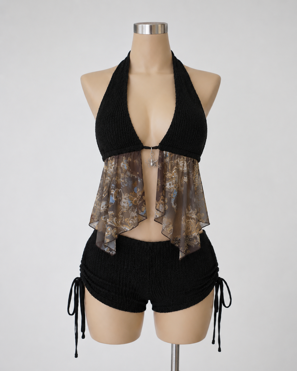 Farrah Halter Short Set in Black on Mannequin