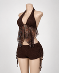Farrah Halter Top & Short Set in Brown on mannequin 