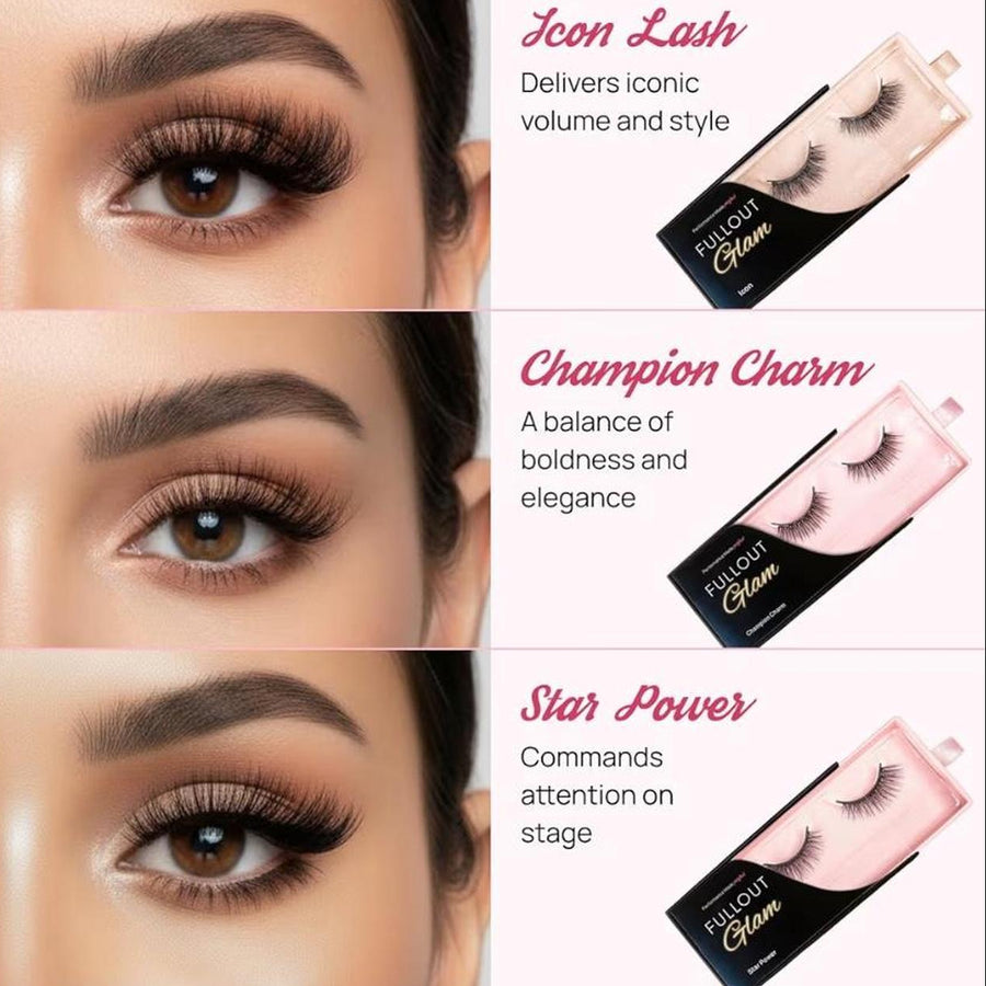 Full Out Glam Magnetic Eyelashes & Eyeliner Kit with Applicator – Set of 3 Reusable Lash Sets