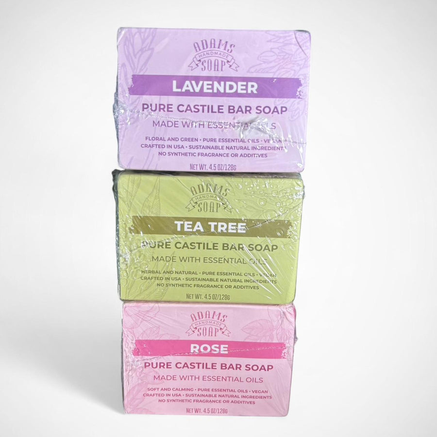 Adams Handmade Castile Soap 4-Pack – Natural Essential Oil Bars, Vegan & Organic