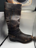 Authentic Matisse brown leather harness boots photographed as a pair