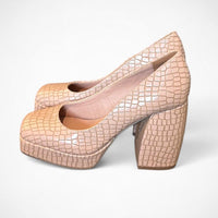 Katy Perry “Uplift” Croc-Embossed Platform Pumps – Nude Block Heels Size 6 (Pre-owned)