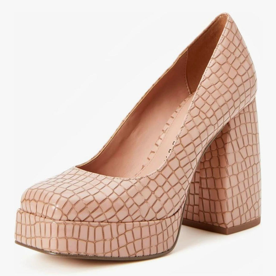 Katy Perry “Uplift” Croc-Embossed Platform Pumps – Nude Block Heels Size 6 (Pre-owned)