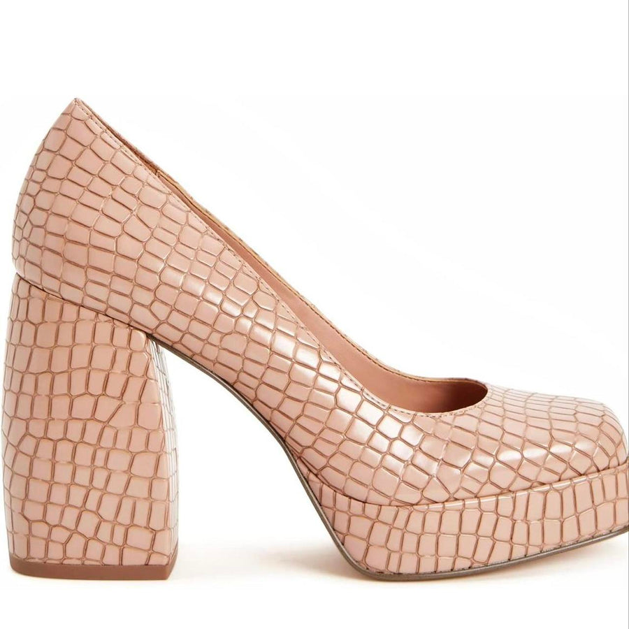 Katy Perry “Uplift” Croc-Embossed Platform Pumps – Nude Block Heels Size 6 (Pre-owned)