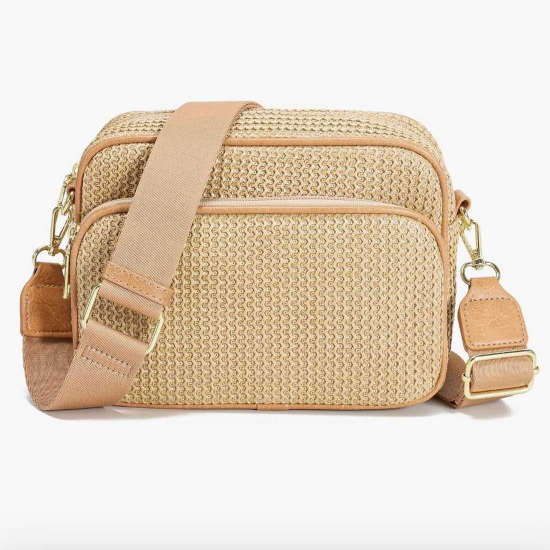 Khaki Woven Crossbody Bag with Adjustable Strap - Gloss & Grit