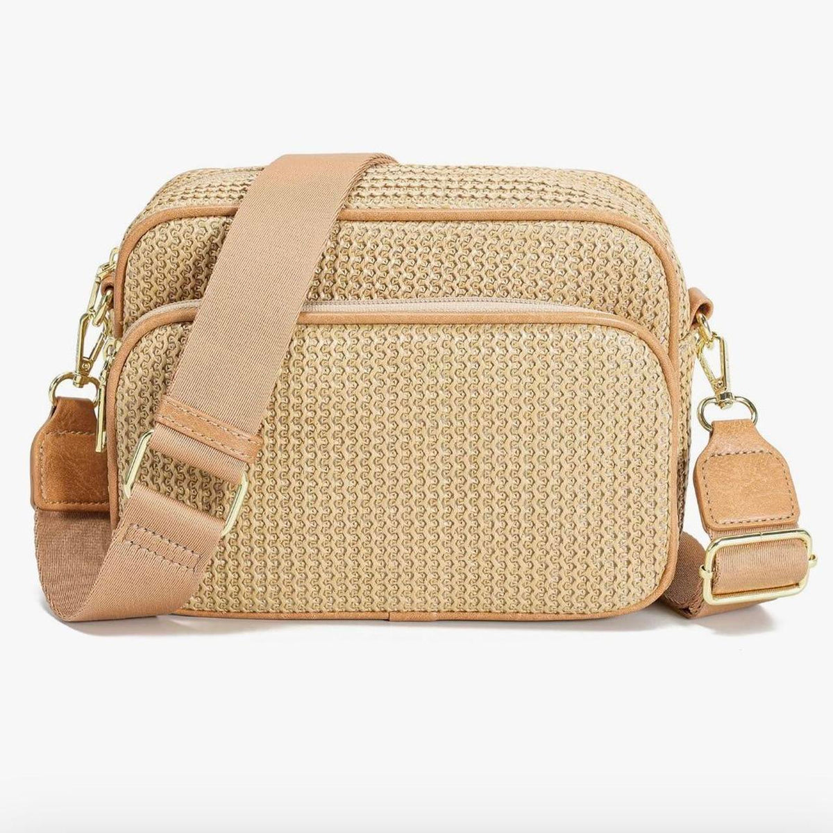 Khaki Woven Crossbody Bag with Adjustable Strap - Gloss & Grit