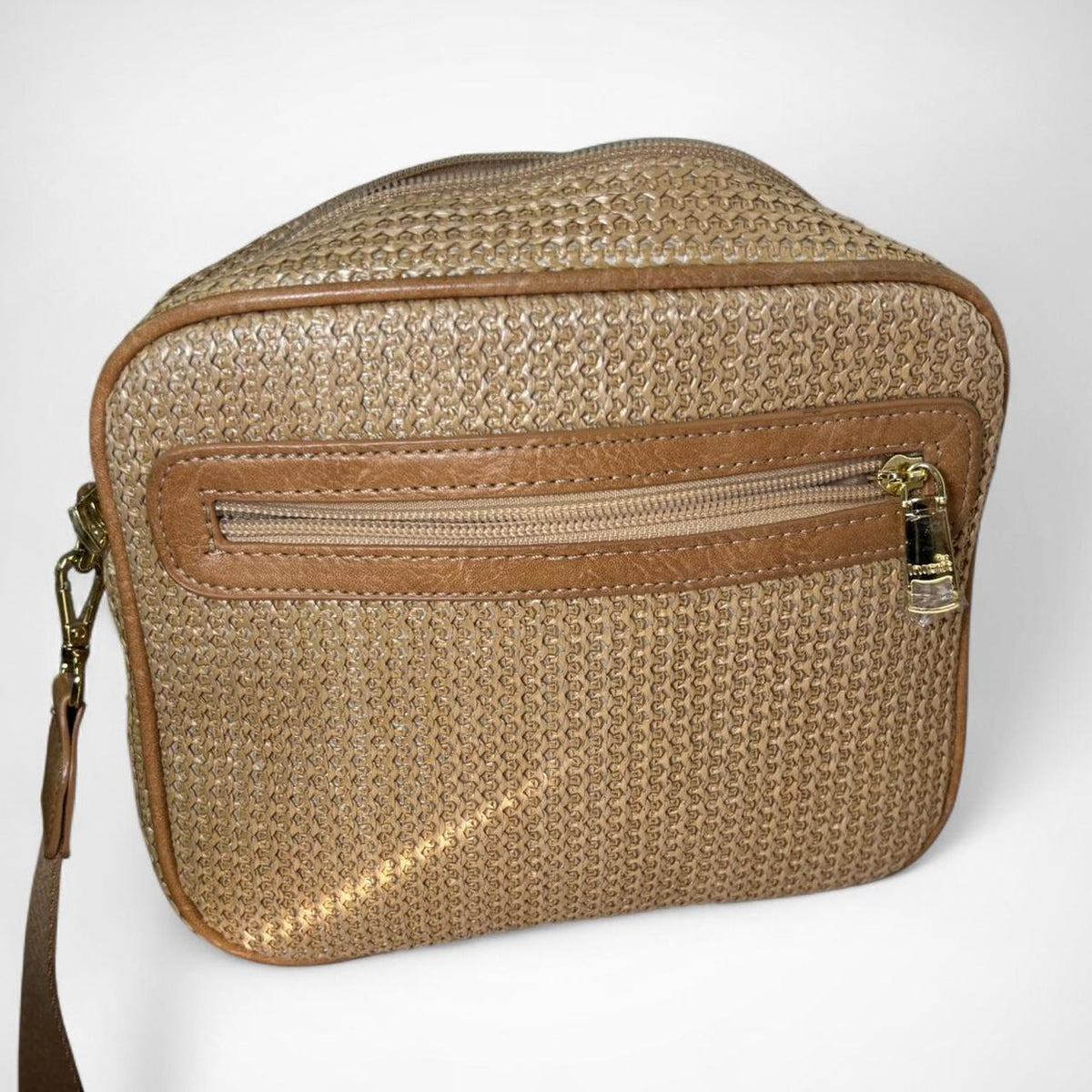 Khaki Woven Crossbody Bag with Adjustable Strap - Gloss & Grit