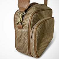 Khaki Woven Crossbody Bag with Adjustable Strap – Everyday Travel Shoulder Bag