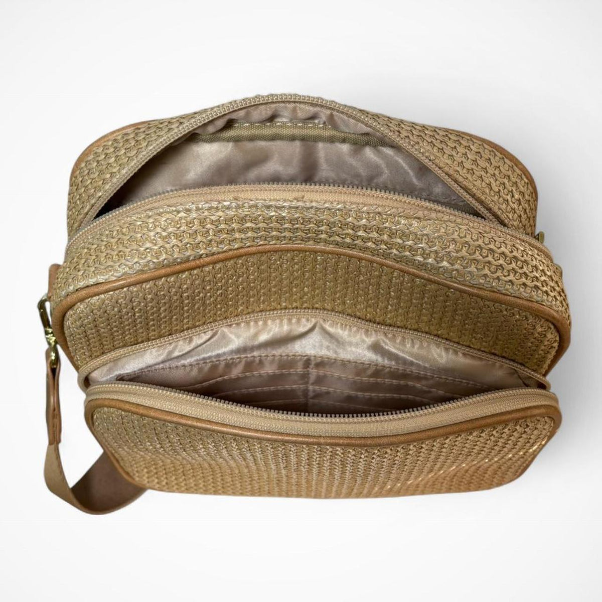 Khaki Woven Crossbody Bag with Adjustable Strap - Gloss & Grit