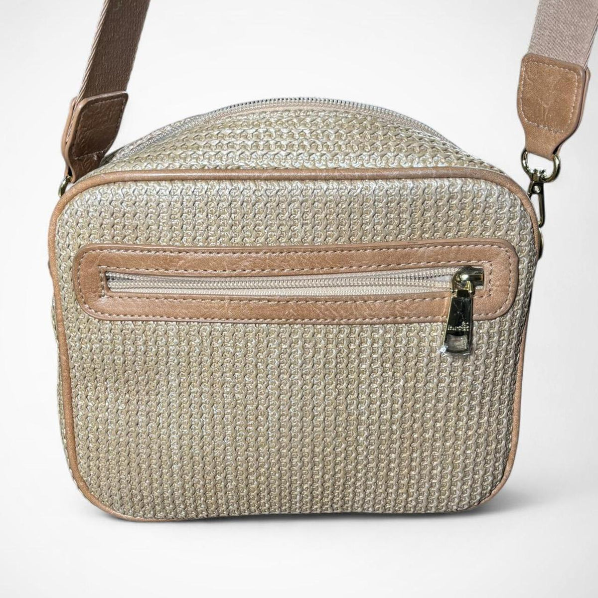 Khaki Woven Crossbody Bag with Adjustable Strap - Gloss & Grit