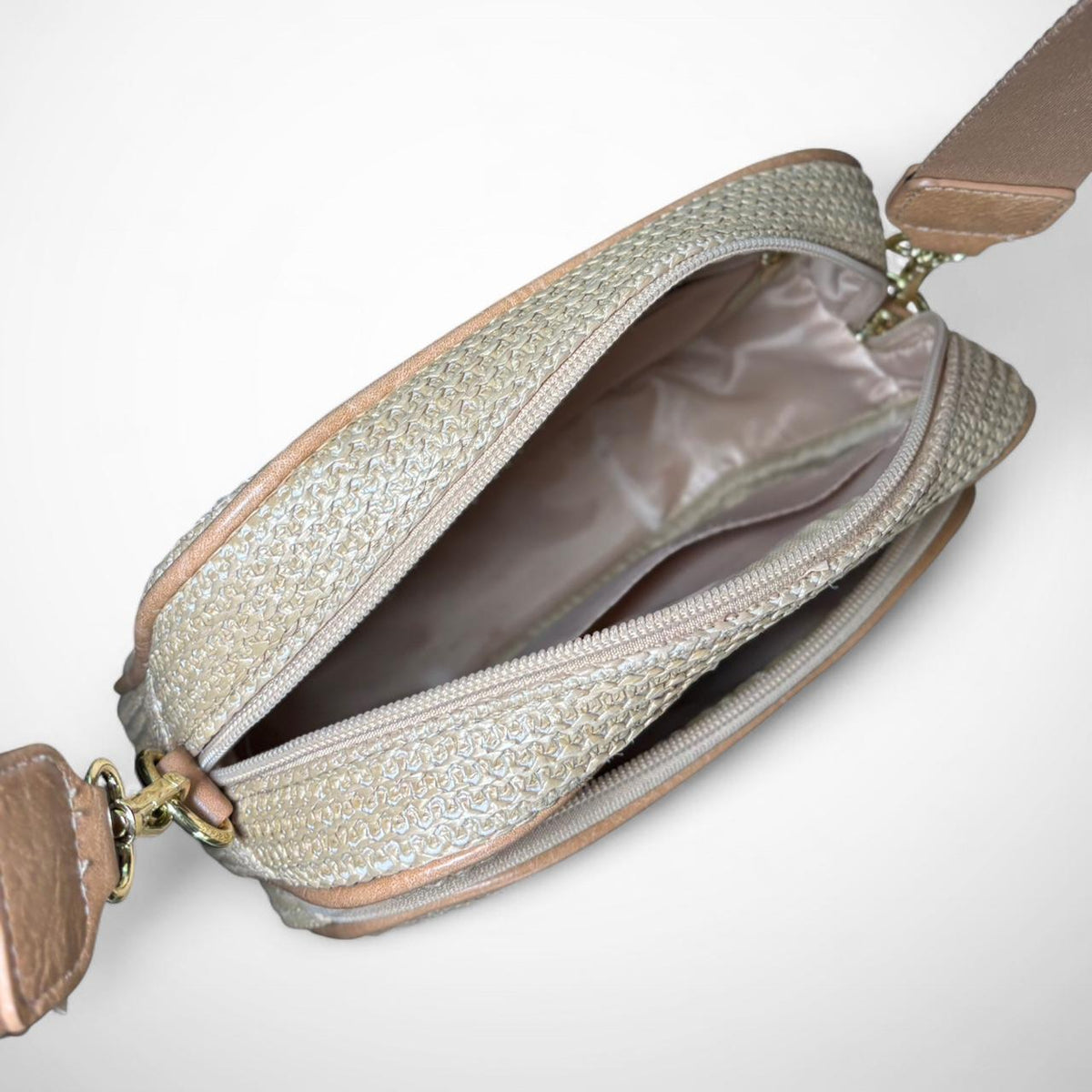 Khaki Woven Crossbody Bag with Adjustable Strap - Gloss & Grit