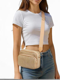 Khaki Woven Crossbody Bag with Adjustable Strap – Everyday Travel Shoulder Bag