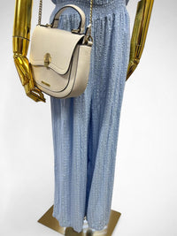 Women’s Light Blue Smocked Wide-Leg Jumpsuit (Pre-owned) Summer Casual Outfit