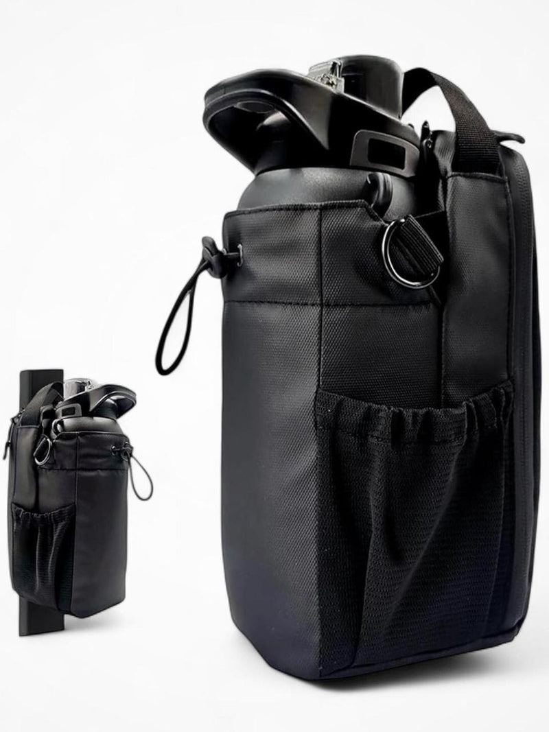 Magnetic Gym Water Bottle Bag – Black Crossbody Workout Shoulder Organizer