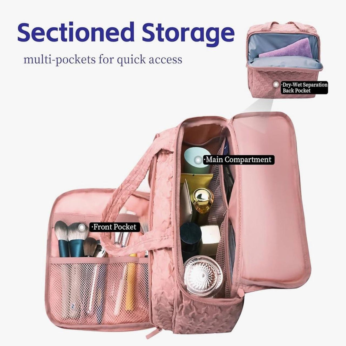 Pink Quilted Makeup Travel Organizer Bag