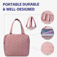 Makeup Travel Organizer Bag – Pink Quilted Toiletry & Brush Storage Case