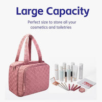 Makeup Travel Organizer Bag – Pink Quilted Toiletry & Brush Storage Case